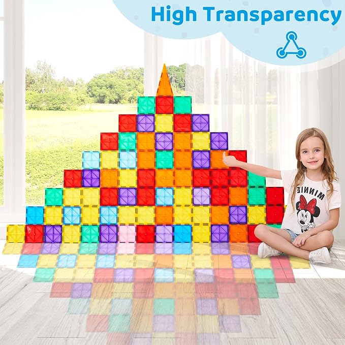 Ryoichi 138PCS Magnetic Building Tiles Set with 2 Cars, STEM Educational Construction Blocks & Montessori Learning Toys for Kids Ages 3-9+ Years