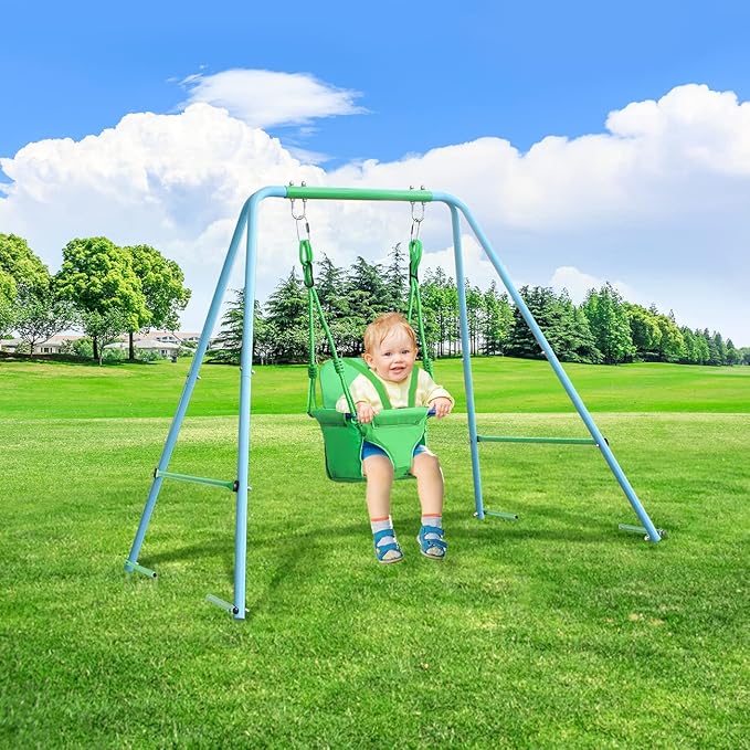 2-in-1 Toddler Swing Set - Outdoor Swing for Kids 6 Months+ with Baby Swing for Infants on Stand, Indoor & Outdoor Fun for Little Ones