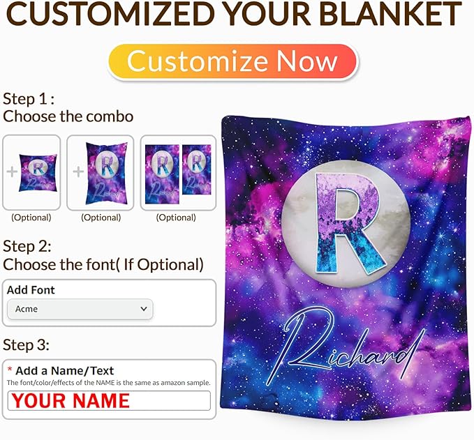 Custom Blanket Gifts with Name for Kids Boys Girls - Personalized Flannel Throw Blanket Soft Cozy Fuzzy Bed Throws - Name Monogram Blankets for Couch Sofa Bed Decor