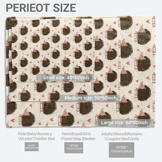 Adorable Hedgehog Blanket,Heart and Cute Animal Fleece Blankets,Soft Warm Decorative Throw for Bedroom,Living Room,Travel,Camping,Practical Throws Gifts for Kids Teens Girls,60X80 Inch