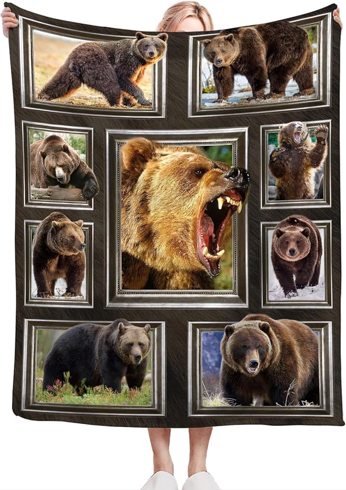 Bear Blanket Fleece Soft Warm Plush Wild Animal Throw Blankets Lightweight Plush Fuzzy Cozy Brown Bear Blanket Gifts for Kids Adults Suitable for Couch Sofa Bed 50"X40"