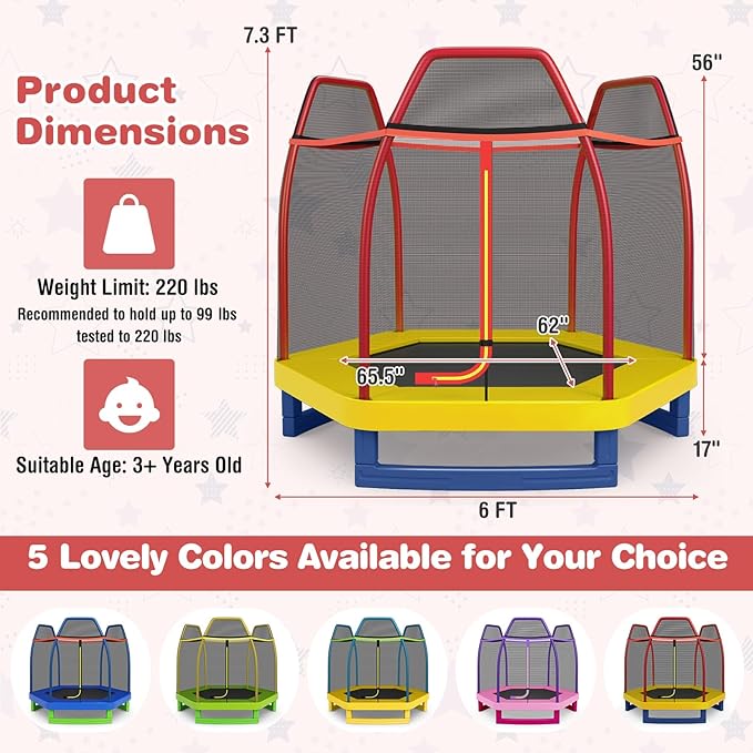 GYMAX Trampoline for Kids, 7FT Toddler Trampoline with Safety Enclosure Net & Seamless Spring Pad, Heavy Duty Small Indoor/Outdoor Trampoline for Boys, Girls Age 3+