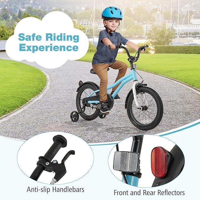 BABY JOY Kids Bike, 12 14 16 18 Inches Sporty Bicycle with Training Wheels, Adjustable Seat, Handbrake & Coaster Brake, Reflectors, Girls Boys Bike for 3-8 Years Old Children