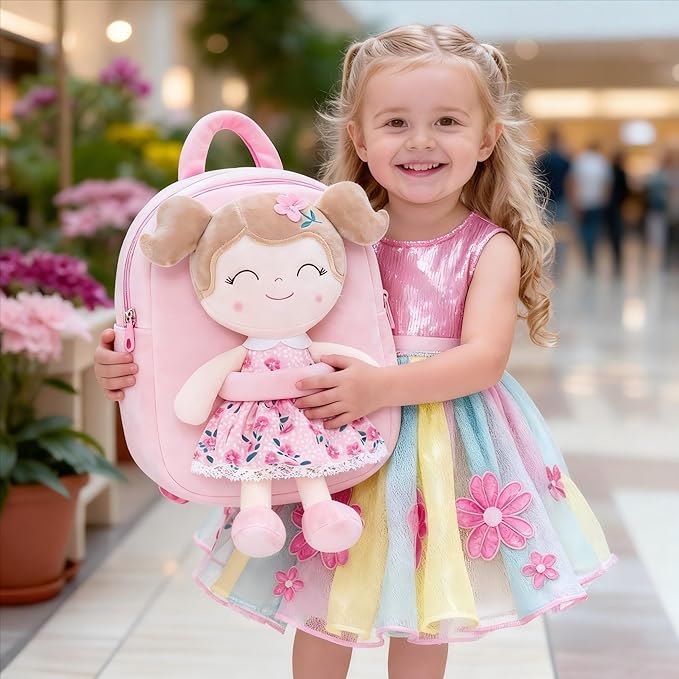 Gloveleya Toddler Backpack Baby Girl Gift Plush Bag Diaper Bag Plush Printed Sakura Backpack