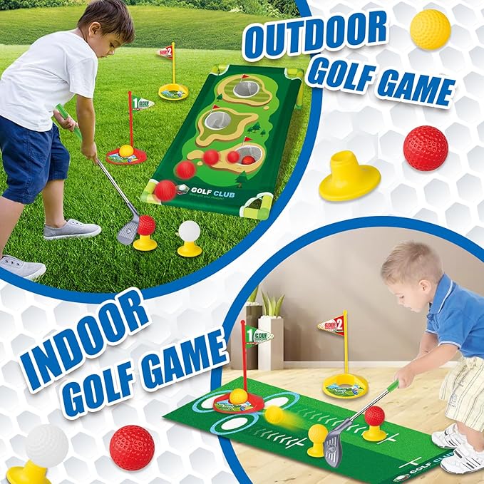 Toddler Golf Toys Set - Adjustable, Upgraded Kids Golf Clubs & Putting Mat, Indoor & Outdoor Backyard Game Toy Playset Gifts for Aged 2-8 Toddlers & Kids (Grey, M)