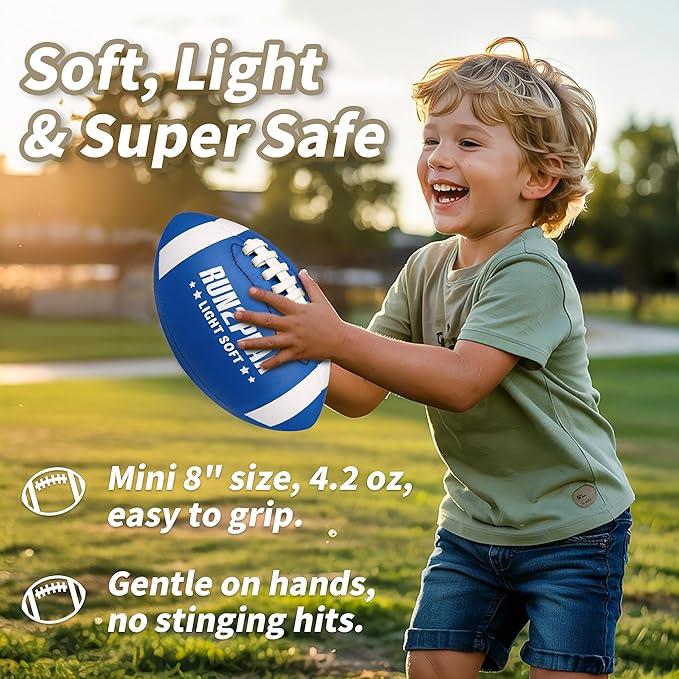 Light Soft Mini Football for Kids Toddler - 8" PU Leather and Foam Layer Small Footballs - Safe Lightweight Indoor Outdoor Beach Water Pool Sports Toys for Summer Outside Games Play with Pump