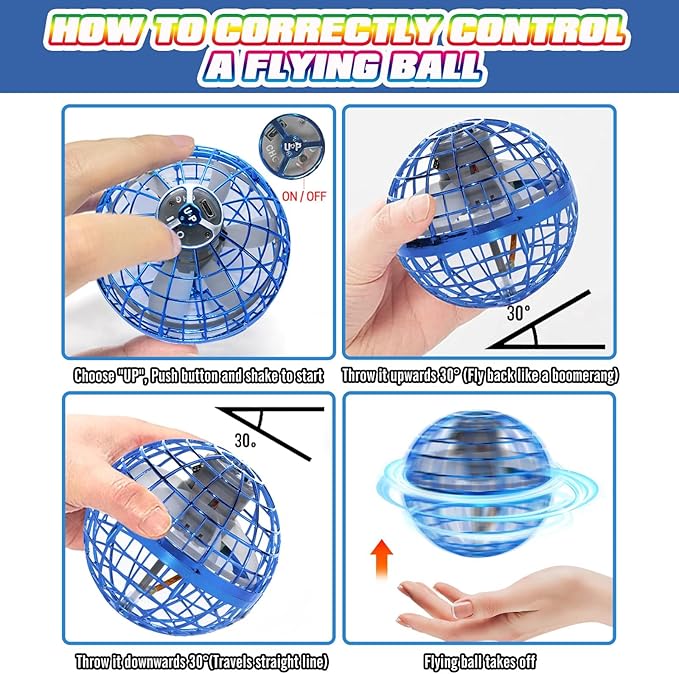 2025 Flying Orb Ball for Kids, Magical Galaxy Hover Cosmic Space Boomerang Rotating Floating Mini Hand Drone Stocking Stuffer Xmas Toys for Girls Boys Teen Age 6 7 8 9 10+ Blue
