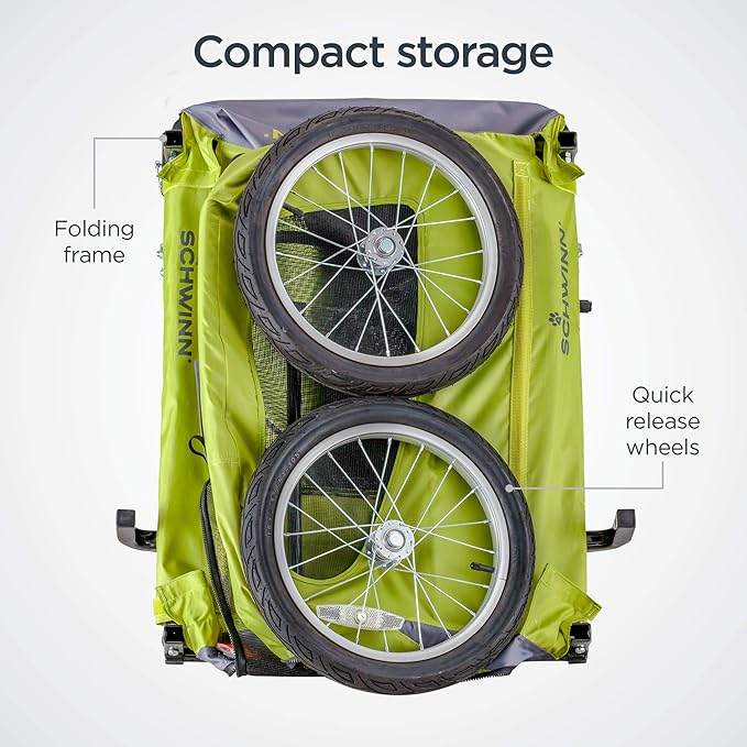 Schwinn Rascal Pet Trailer, Holds Pets Up to 50 or 100 lb, Universal Coupler, Folding Frame, Quick-Release Wheels, Rear Doggy Door, Leash, Washable Liner, Bug Screen, Schwinn Bike Trailer for Pets