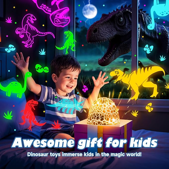 PIKOY Dinosaur Toys for Kids 3-8 Night Light Projector Dinosaur Eggs Boys Christmas Gifts | 15 Sounds & 3D Films | 31Colors & Remote Control | Toddler Boy Toys, Boys Room Decor, Boy Gifts