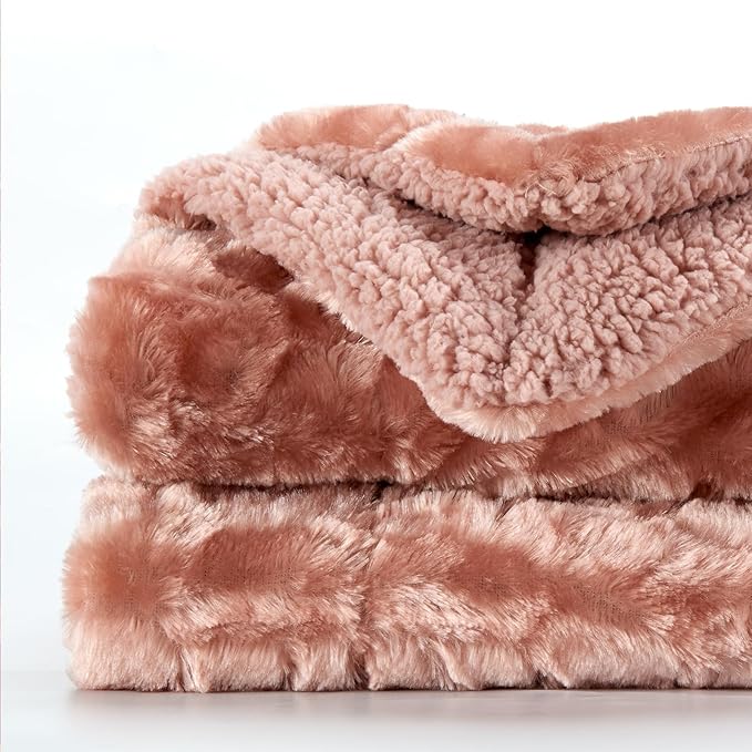 NEWCOSPLAY Super Soft Faux Fur Throw Blanket for Couch Dusty Pink Fuzzy Plush Warm Blanket for Sofa Bed (Dusty Pink, Throw(50"x60"))