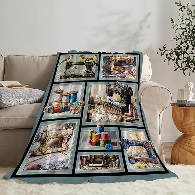 Sewing Blanket Gifts for Women Girls Adults Mom Grandma Seamstress Ultra Soft Cozy Sewing Machine Throw Blankets Fleece Fuzzy Plush Decor for Couch Sofa 50"x40"