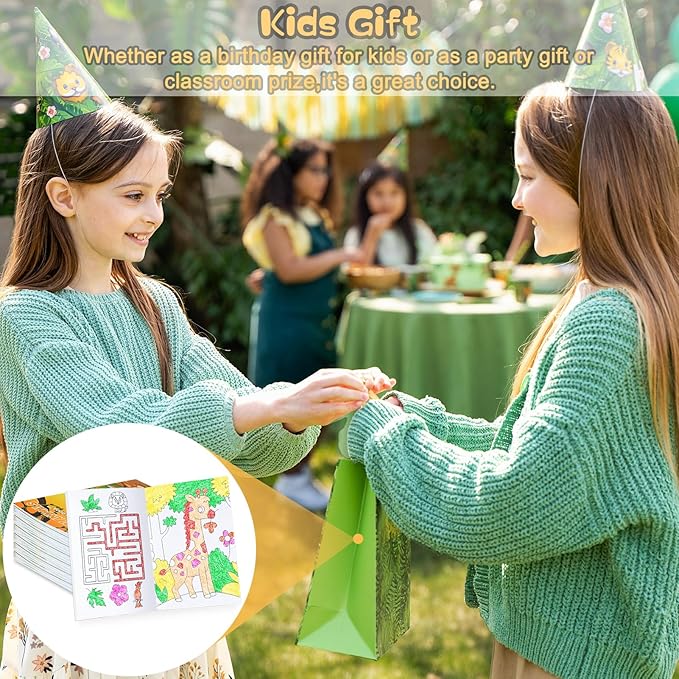 BenLouis 12 Jungle Safari Mini Coloring Books Kids with 12 Stacking Crayons Zoo Animals Lion Party Favors Small Activity Books Bulk for Kids Wild One Party Gift Goodie Bag Stuffers