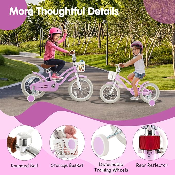 HONEY JOY Kids Bike, 12 14 16 18 20 Inch Toddler Bikes w/Training Wheels, Handbrake & Coaster Brake, Fully Enclosed Chain, Adjustable Handlebar & Seat, Kids Bicycle w/Basket, Girls Boys Bike 3-8