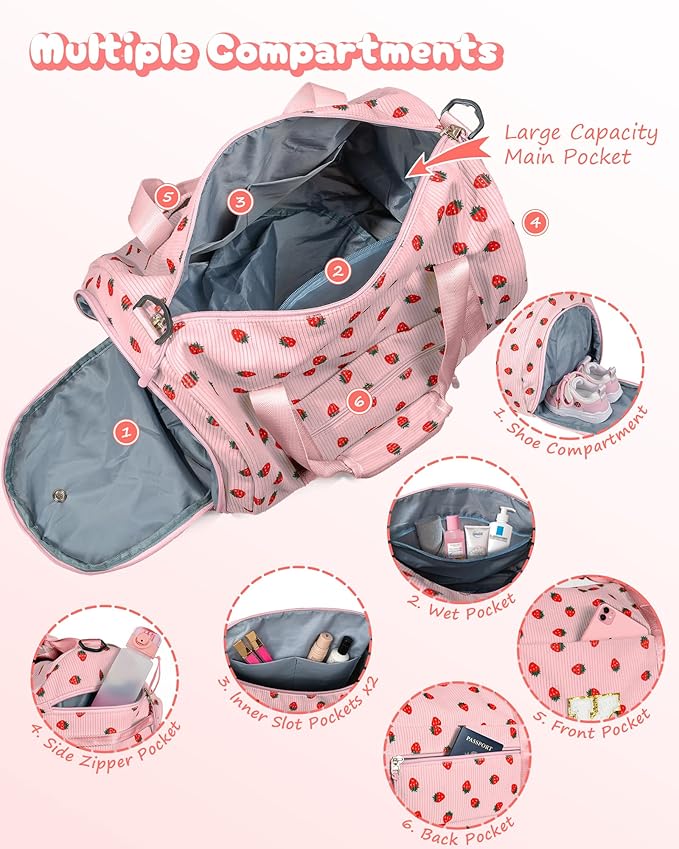 Christmas Gifts for Teen Girl, Girls Gym Bag, Kids Personalized Weekend Duffel Bags with Shoe Compartment, Initial Travel Tote with Makeup Pouch, Cute Stuff for Teenager (Letter M)