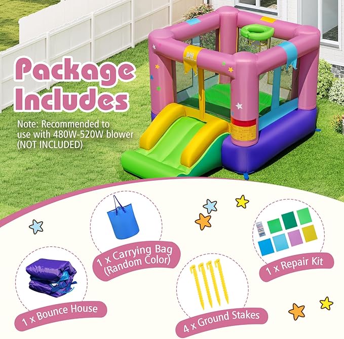 BOUNTECH Inflatable Bounce House, Bouncy House for Kids 3-12 Indoor Outdoor w/Heavy Duty Jumping Area, Slide, Basketball Game, Mini Bounce House for Toddler Boys Girls Birthday Party Backyard Gifts