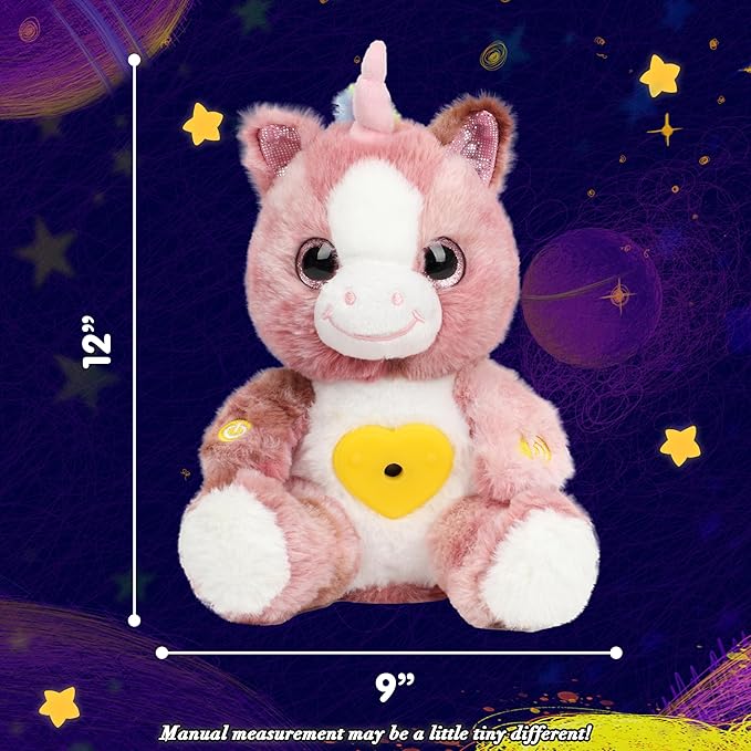 Cuteoy Plush Dirty Pink Unicorn Star Projector Musical Adjustable Singing Night Light Stuffed Animals Glowing Plushies Toy Gifts for Kids Birthday Easter Christmas,12''