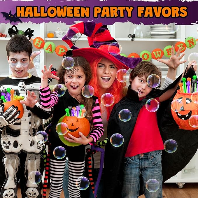 Boo Basket Goodie Bag Stuffers for Toddlers 200 Pcs, Halloween Mini Bubble Wands Toys Gifts for Kids, Small Treats Non Candy Birthday Party Favors Supplies Class Treasure Box Prizes Trinkets Stuff