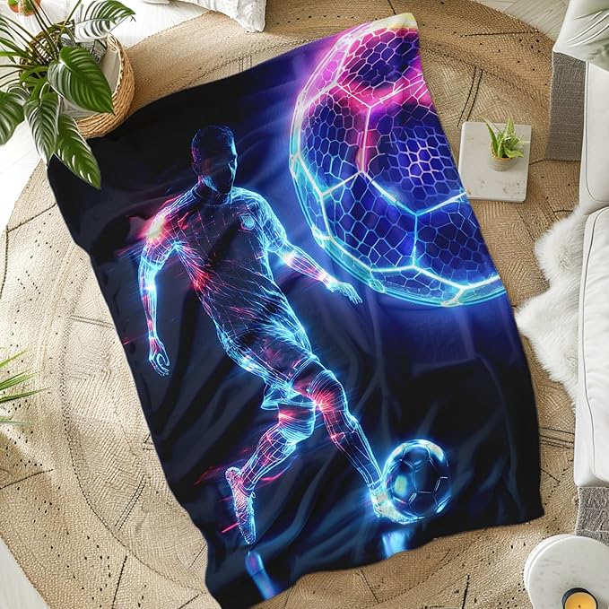 Soccer Blanket, Gifts for Boys, 40 x 30 Inches Kids Blankets for Children, Cozy Flannel Throws, Gift for Soccer Lovers, Kids, Teammates, Soft Throw for Bed Decor, Couch Chair