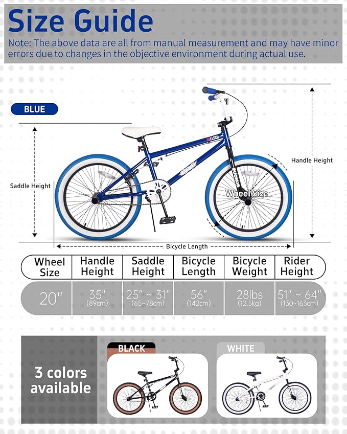 Freestyle BMX Bikes 20 Inch Kids Bicycle with 4 Pegs for 8-15 Years Old Teens, Boys, Girls, Beginner-Lever Riders,Multiple Colors