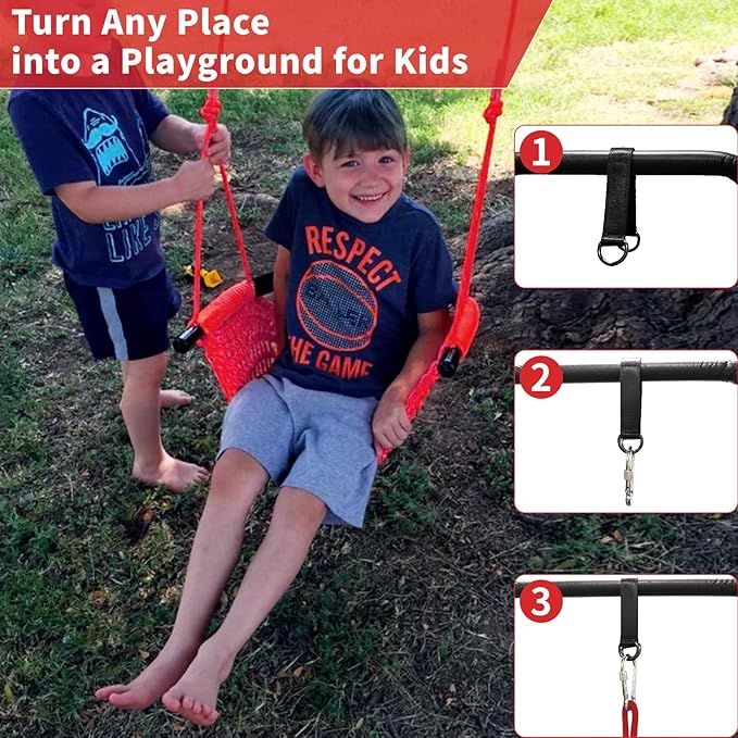 Hi-Na Kids Tree Swing Seat for Kids Rope Swing Seat, Indoor Swing for Kids Outdoor, Backyard Swing Tree Swing Seat Door Swing (Red)