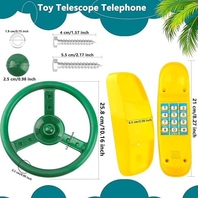 4 Pack Playground Accessories for Kids Outdoor Playground Steering Wheel Priate Ship Wheel Plastic Telephone Phone Toy Swing Set for Playground Backyard Playhouse Tree House (Green,Yellow)