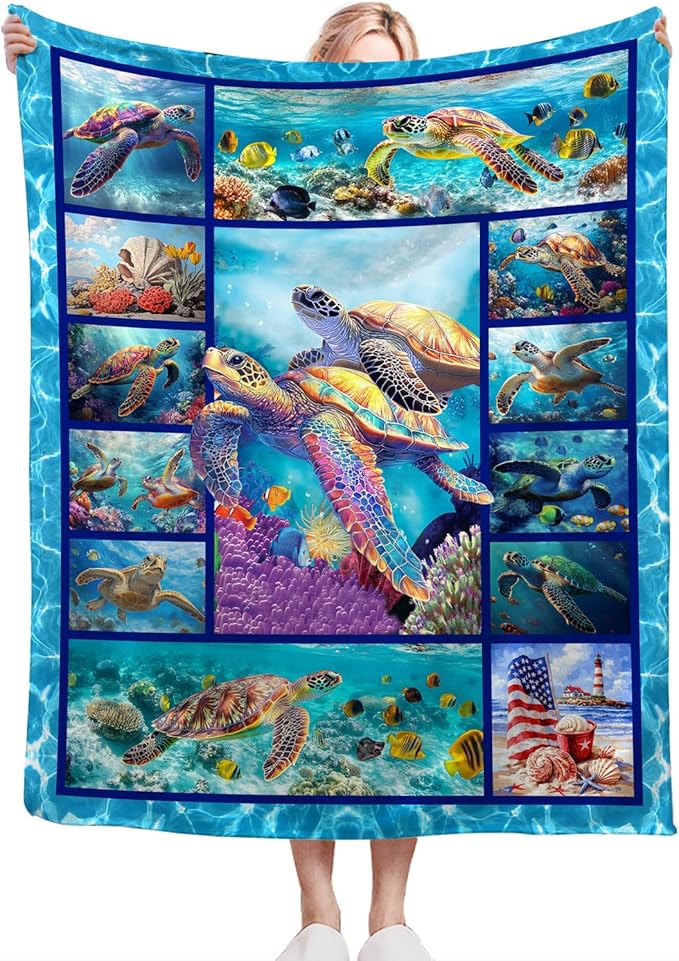 Sea Turtle Blanket Ultra Soft Cozy Sea Turtle Throw Blanket Fleece Fuzzy Plush Bedding Marine Life Lovers Gifts for Women Girls Kids Adults Couch Sofa 60"x50"