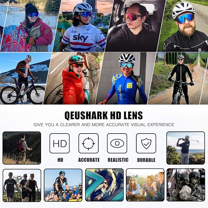 Queshark Cycling Glasses, Sports Sunglasses for Men Women, 1 Polarized 2 HD Lens, Polarized Sunglasses for Cycling Running