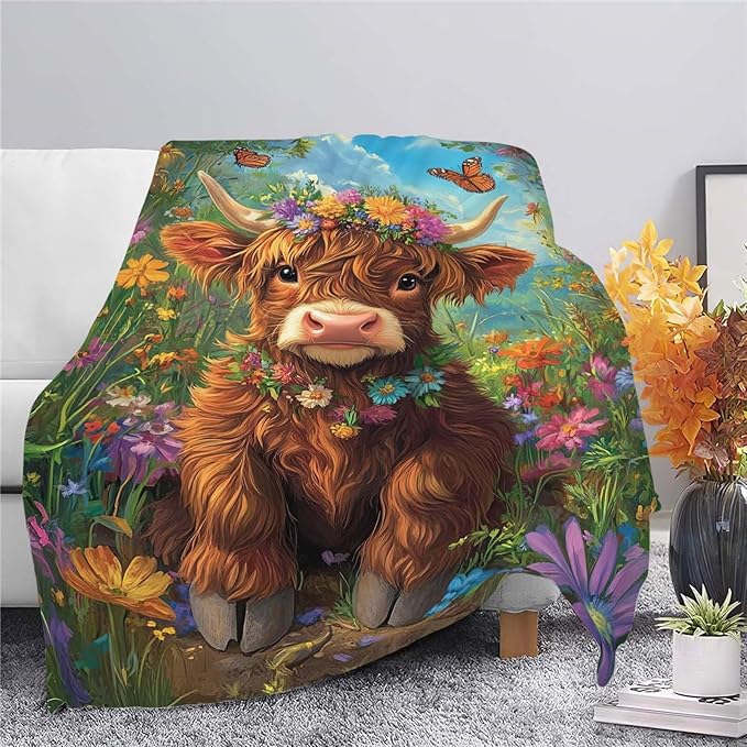 Highland Cow Throw Blanket Highland Cattle Stuff Gifts for Kids Girls Boys Adults Women Man Soft Cozy Warm Plush Fluffy Fuzzy Fleece Blanket Decor 50''X60''