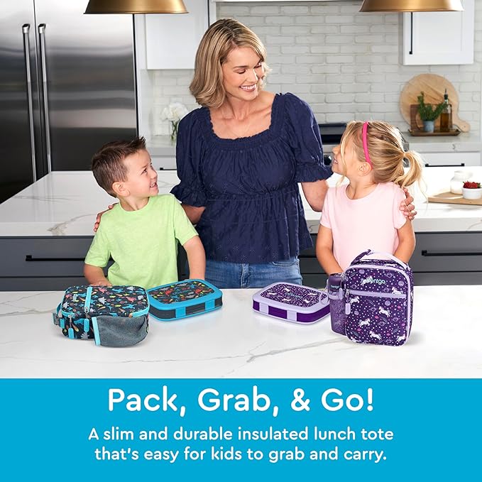 Bentgo Kids Insulated Lunch Tote - Water-Resistant, Reusable, Lightweight & Durable Lunch Bag with Water Bottle Holder & Exterior Pocket, Fits Lunch Box & Water Bottle - Ideal for Ages 3+ (Dinosaur)