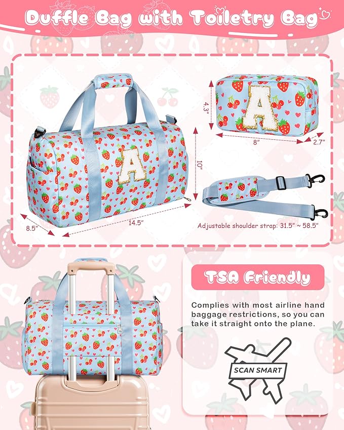 Gifts for Kids Preteens Teenage Girls, Personalized Duffle Bag with Makeup Bag, Cute Trendy Stuff for Girls, Gift Ideas for 3 4 5 6 7 8 9 10 11 12 13 Year Old Girl, Cute Weekender Bag