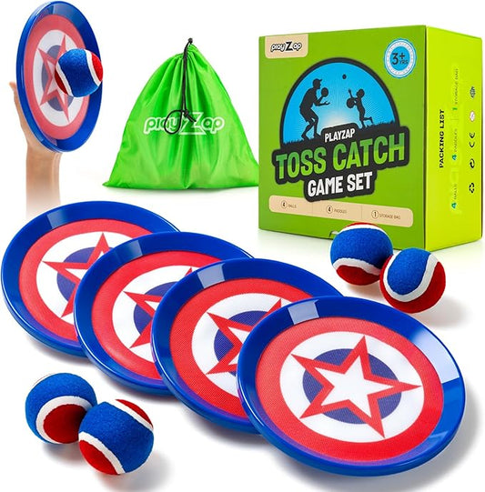 PlayZap Toss and Catch Ball Set Ultra Sturdy ABS - Family Games Christmas Stocking Stuffers Gift for Toddlers Kids Teens Boys Girls 3-5 5-8 8-13+ Yrs - Baseball Toys for Beach Pool Yard Outdoor 4 Pack