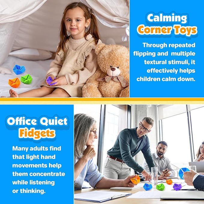 KLT Fidget Sensory Toys for Kids: Quiet Silicone Sensory Flip Cube with Textures - Calming Toys for Autism Kids Anxiety Relief - ADHD Fidget Toys for Classroom Focus