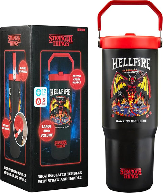 Get Trend Stranger Things Tumbler Stainless Steel with Straw 30oz Kids Teens Insulated Cup with Lid Travel Mug Cups for School Sports Gifts for Kids (Black/Red Stranger Things)