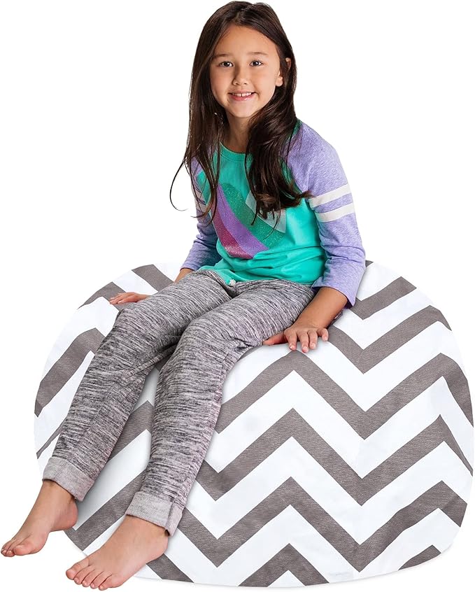 Posh Creations Kids Stuffed Animal Storage Bean Bag Chair Cover - Childrens Toy Organizer, X-Large-48in, Canvas White Arrows on Gray