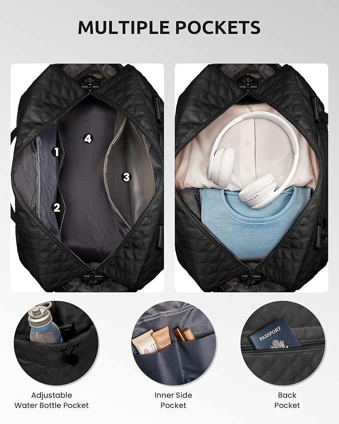 Initial Duffle Bag with Shoe Compartment, Personalized Weekender Bag with Shoulder Strap, Overnight Bag for Women with Trolley Sleeve & Wet Pocket, Travel Bag with Makeup Bag (Letter E)