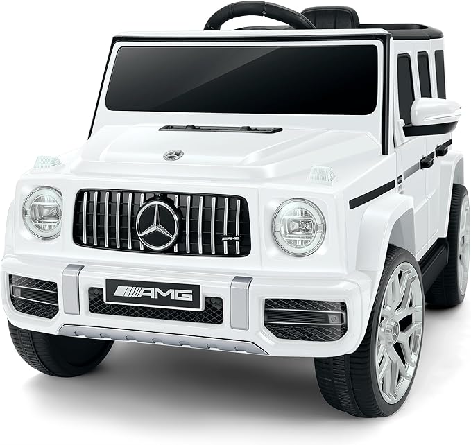 ELEMARA Licensed Mercedes-Benz AMG G63 Ride on Toys,Electric Car for Kids W/Parents Control,Electric Powered A Wagon Ride On Truck Toy,Spring Suspension,Bluetooth,Flickering Lights/LED Lights, White