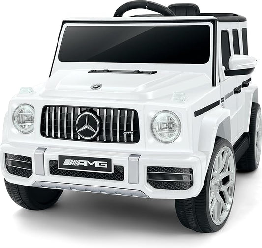ELEMARA Licensed Mercedes-Benz AMG G63 Ride on Toys,Electric Car for Kids W/Parents Control,Electric Powered A Wagon Ride On Truck Toy,Spring Suspension,Bluetooth,Flickering Lights/LED Lights, White