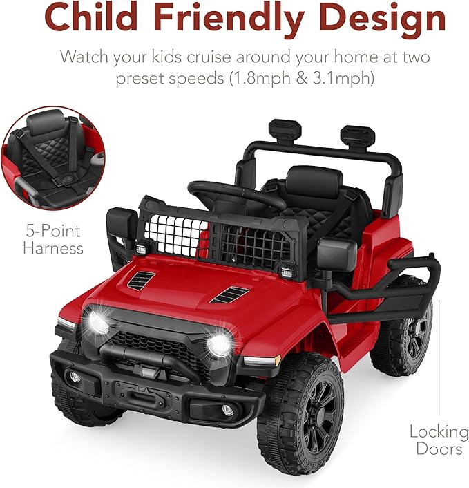 Best Choice Products 6V Kids Ride On Toy, Mini Truck, Electric Play Car w/Parent Remote Control, 4-Wheel Suspension, LED Lights, 2 Speeds, Functional Horn, 3.1MPH Max Speed - Red