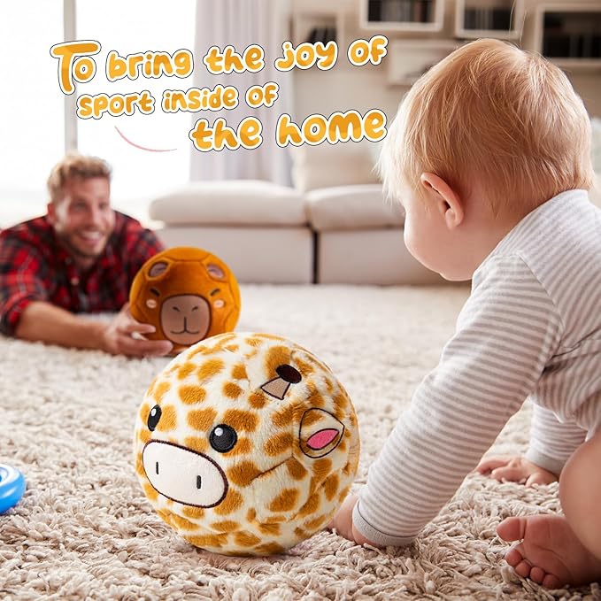 Silent Indoor Soccer Balls for Toddlers 1-3, Inflatable Soft Plush Baby Toddler Soccer Ball Toys Gifts for Kid 3-5 Year Old Boy Girl First Birthday Gift (Giraffe, Pump Include)