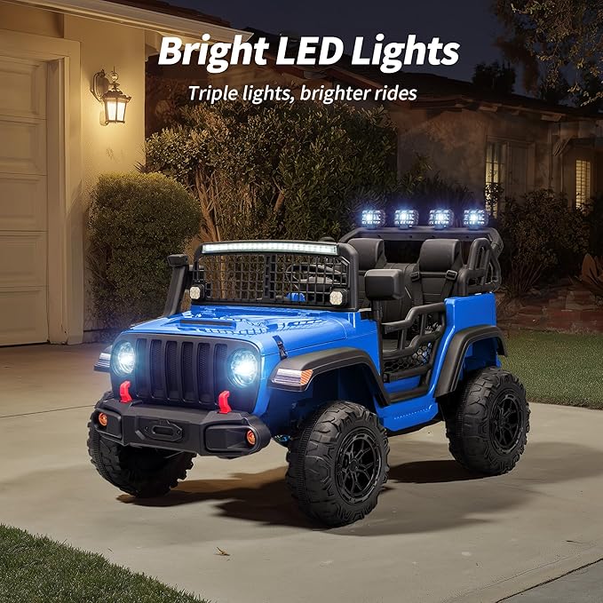 2 Seater Ride on Car Toy, 12V Electric Car for Kids 4-8 with Remote Control, Capacity 110 lb, LED Light - Blue