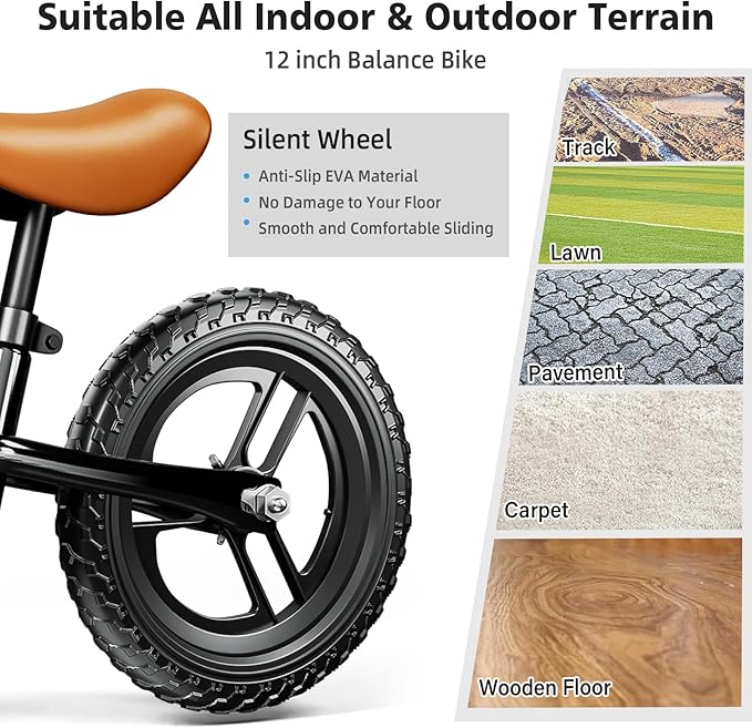 Colorful Lighting 12 Inch No Pedal Balance Bicycle Bike for Kids,Age 24 Months to 5 Years Old Lightweight Steady Balancing Bike with Adjustable Handlebar&Seat,Birthday Gift for 2 3 4 5 Year Old