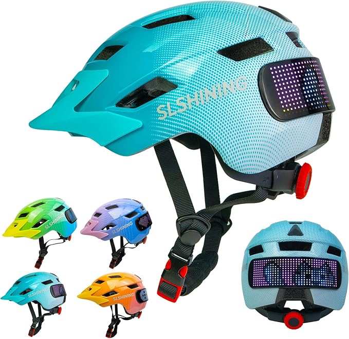 Kids Bike Helmet for Boys Girls: Helmets for Children and Adolescents 5-14 Years Old，64-Pattern LED Light Adjustable Kid Helmet Multi-Sport Protection
