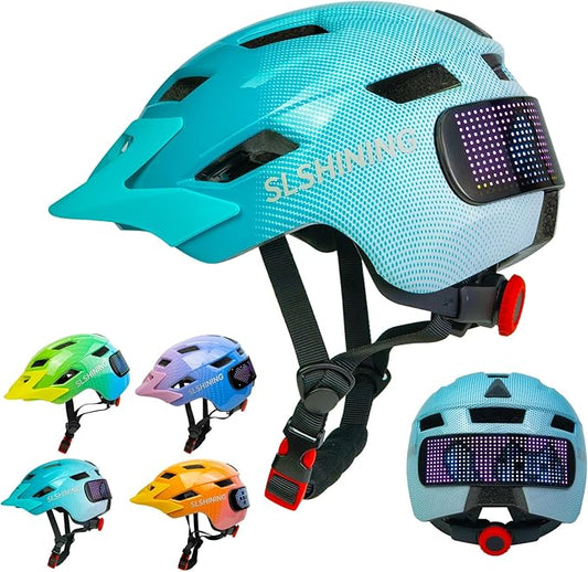 Kids Bike Helmet for Boys Girls: Helmets for Children and Adolescents 5-14 Years Old，64-Pattern LED Light Adjustable Kid Helmet Multi-Sport Protection