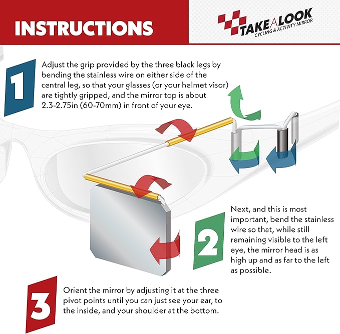 Take A Look Active Original Activity Mirror for Sunglasses, Bike Helmets, or Visors Rear View Mirror for Cycling and Other Outdoor Activities