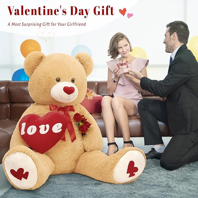 MorisMos 5 Feet Love Heart Giant Teddy Bear, I Love You Huge Bear Plush for Girlfriend, Jumbo 5 Foot Stuffed Animal Gifts for Boyfriend, Lover on Valentines, Anniversary, Birthday