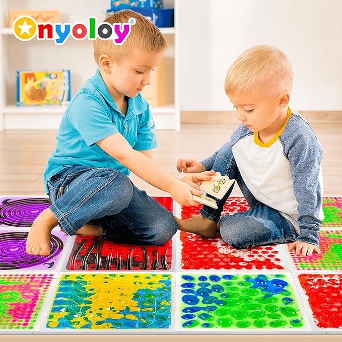 Textured Sensory Liquid Tiles - Set of 1 Square Lava Tile, Sensory Mat for Ages 3 to Adult, Measures 12" x 12", Textured Sensory Lava Mat, Red.