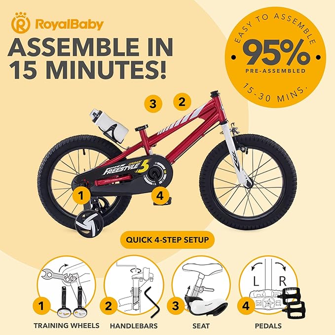 RoyalBaby Kids Bike EZ Balance to Pedal Dual Handbrake Toddlers Boys Girls Bicycle 12-20 Inch for Age 3-10 Years