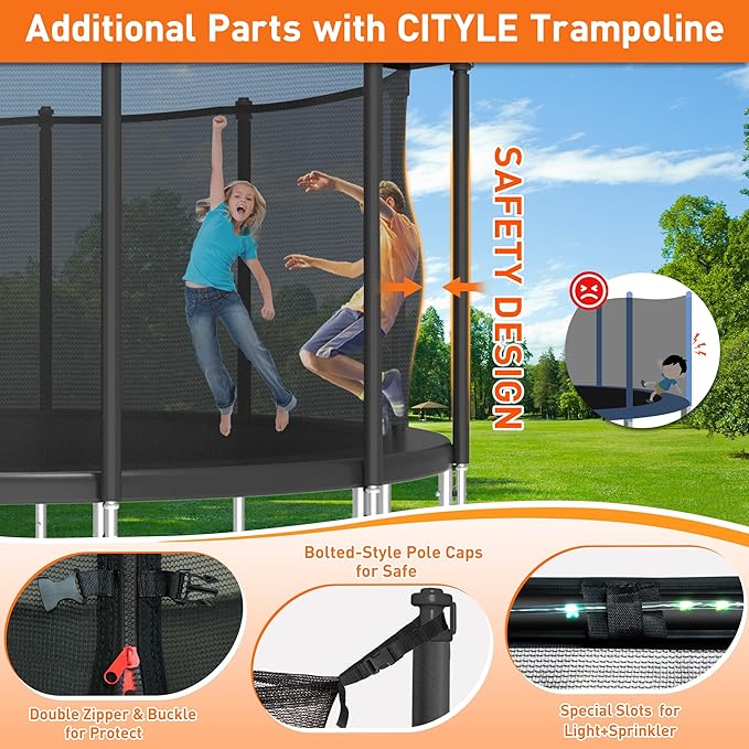 1500LBS 8 10 12 14 15 16 FT Tranpoline for Adults/Kids with Safety Enclosure Net, Basketball Hoop, Ball, Wind Stakes and Ladder, Heavy Duty Outdoor Recreational Tranpolines for Family