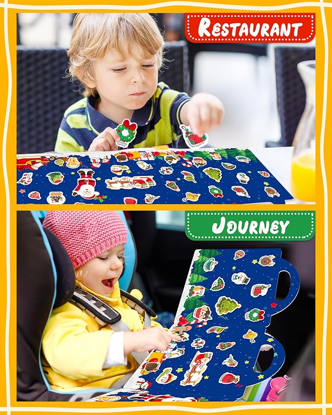 Benresive Reusable Sticker Book for Toddlers 2-4 Years, Fun Travel Stickers for Kids, Waterproof Sticker Books for Toddlers 1-3, Crafts Activities for Toddler 1-3 2-4 3-5 - Christmas