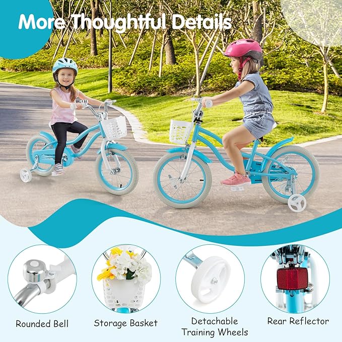 HONEY JOY Kids Bike, 12 14 16 18 20 Inch Toddler Bikes w/Training Wheels, Handbrake & Coaster Brake, Fully Enclosed Chain, Adjustable Handlebar & Seat, Kids Bicycle w/Basket, Girls Boys Bike 3-8
